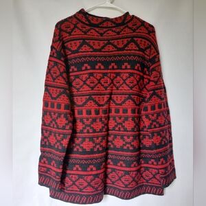 J-Jill Jacquard Knit Women Tunic Sweater Size L Color Red Black Print